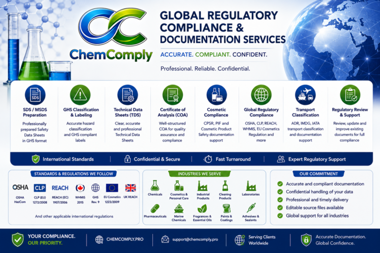 I will create professional SDS, MSDS, GHS, and cosmetic safety documents worldwide